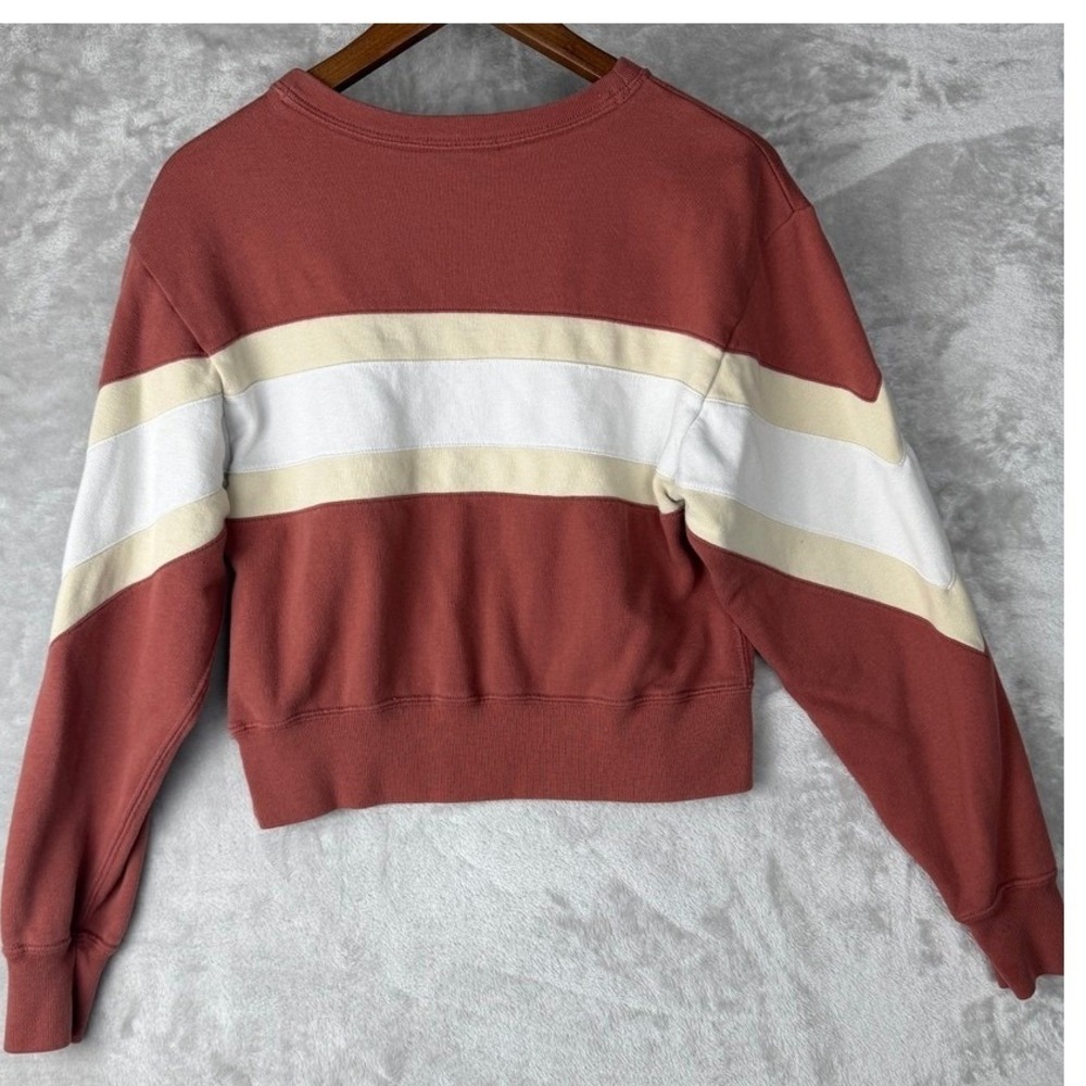 Abercrombie Fitch Striped Crewneck Sweatshirt Red Cream White Colorblock Cropped